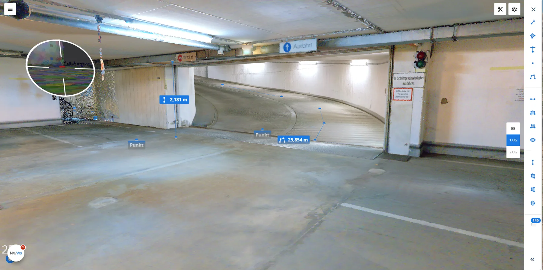 Tiefgarage Punktwolke mit Messungen